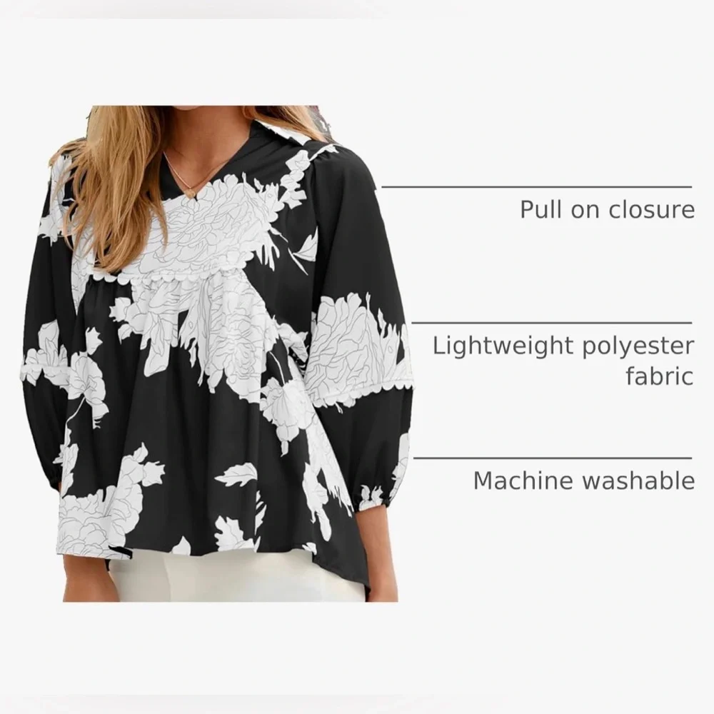 Elegant Black and White Floral Blouse - Picture 3 of 9